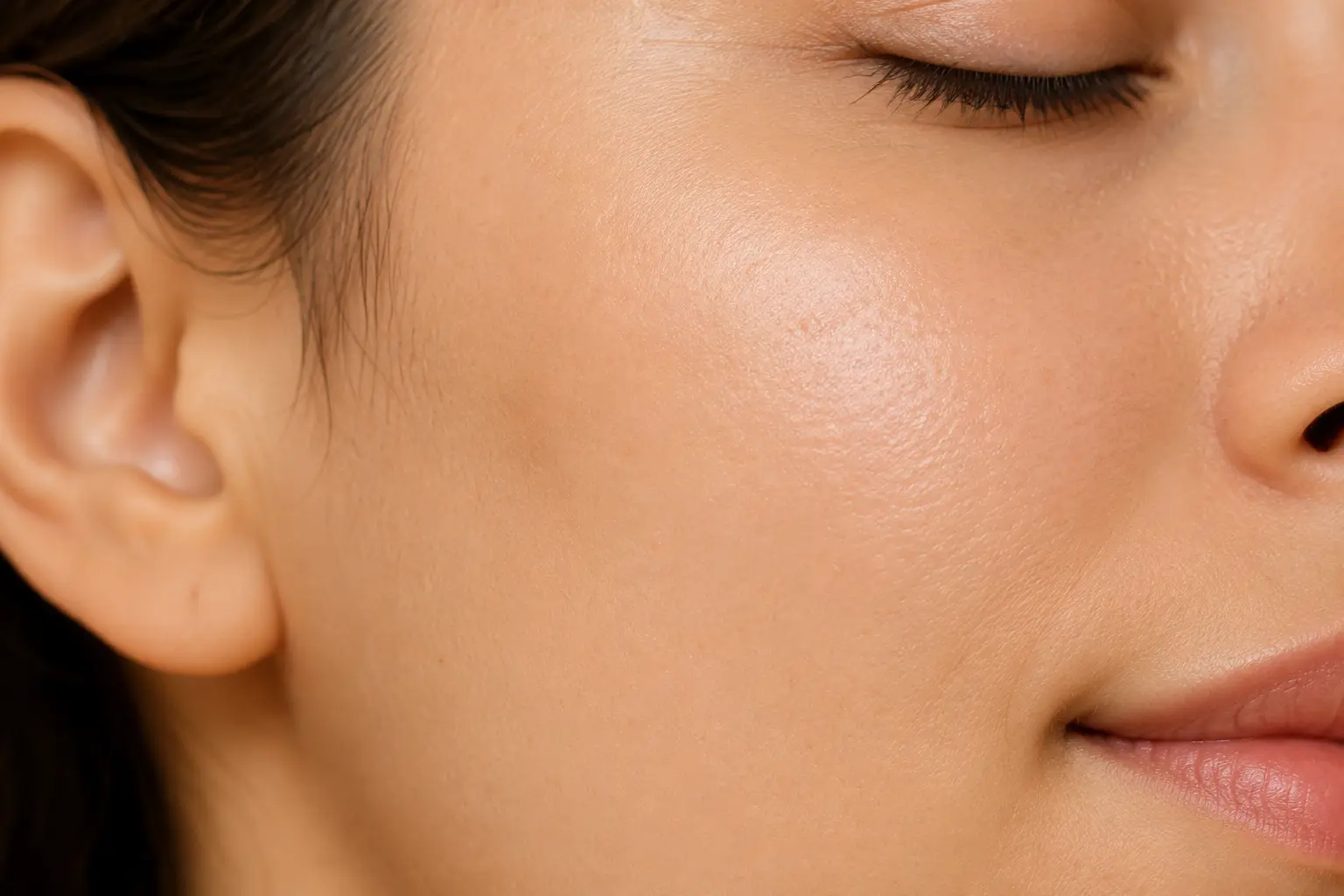 Close-up of balanced, normal skin texture