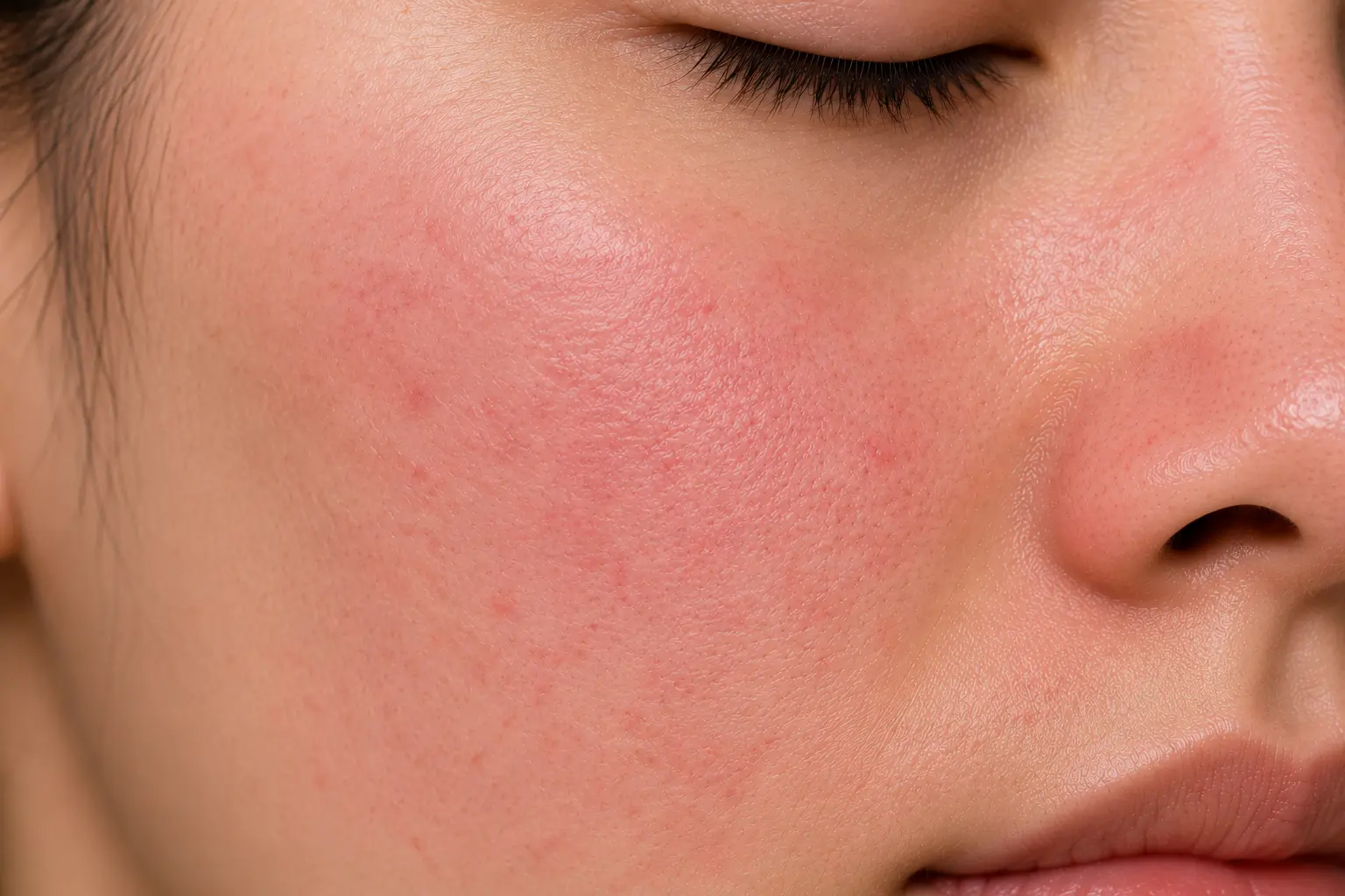 Close-up of sensitive skin with visible redness